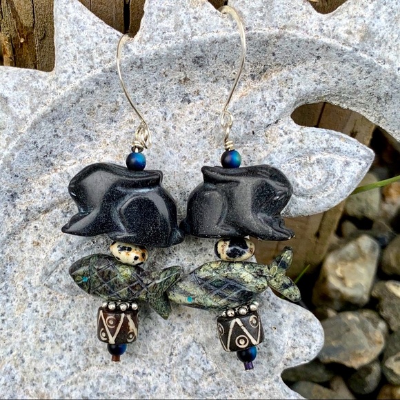 Black Rabbit & Fish Fetish Earrings - Picture 11 of 14